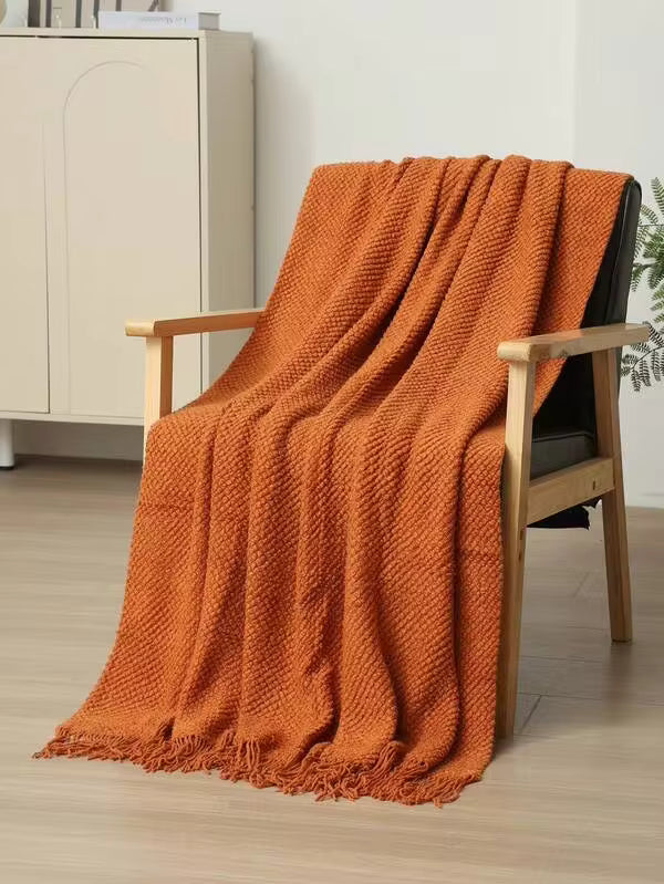A Knitted Blanket, Nordic Style Rectangular Tassel Office Nap Sofa Blanket, Air Conditioning Blanket, Shawl Cover Blanket, Bed Tail Blanket Suitable For Daily Use