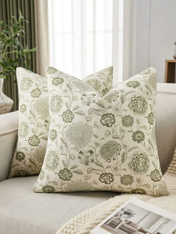 1pc Plant Print Throw Pillow Cover, Vintage Double-Sided Floral Print Decorative Cushion Cover Pillowcase Bohemian Home Decor