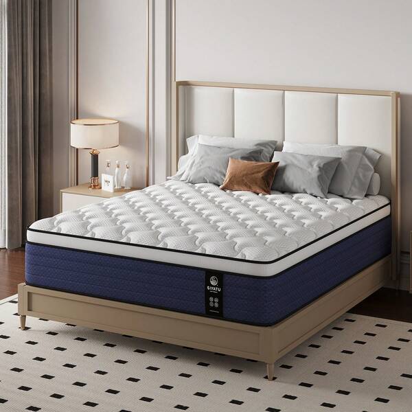 LODEIJA Ergonomic Medium Firm Hybrid Mattress In A Box - 10/12/14 Inch Thick, Twin, Full, Queen, King Sizes | Pocket Springs & Memory Foam For Motion Isolation, Pressure Relief, And Silent Sleep, Breathable Bed Mattress, Fiberglass-Free, Blue & White